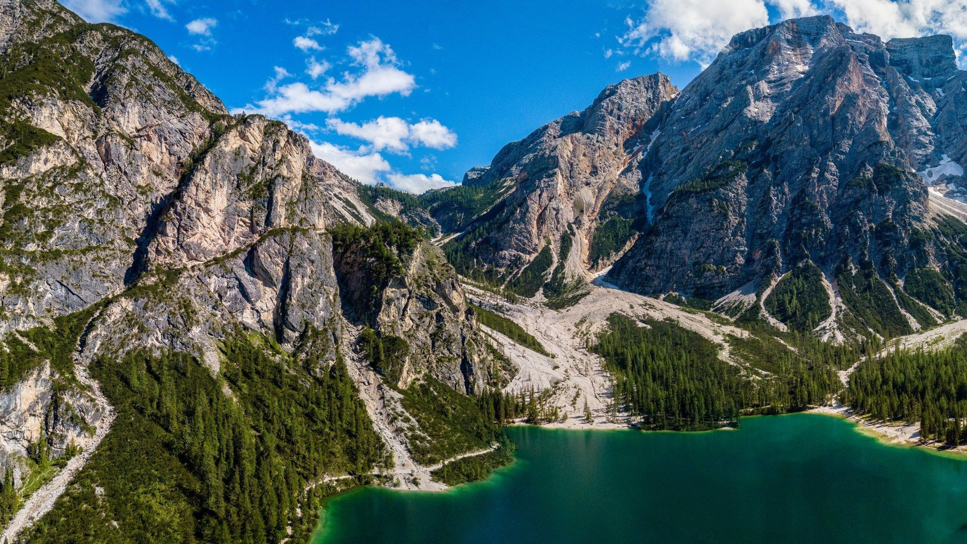 © JC Praire Aerial view of Lake Braies - Dolomites - Italy