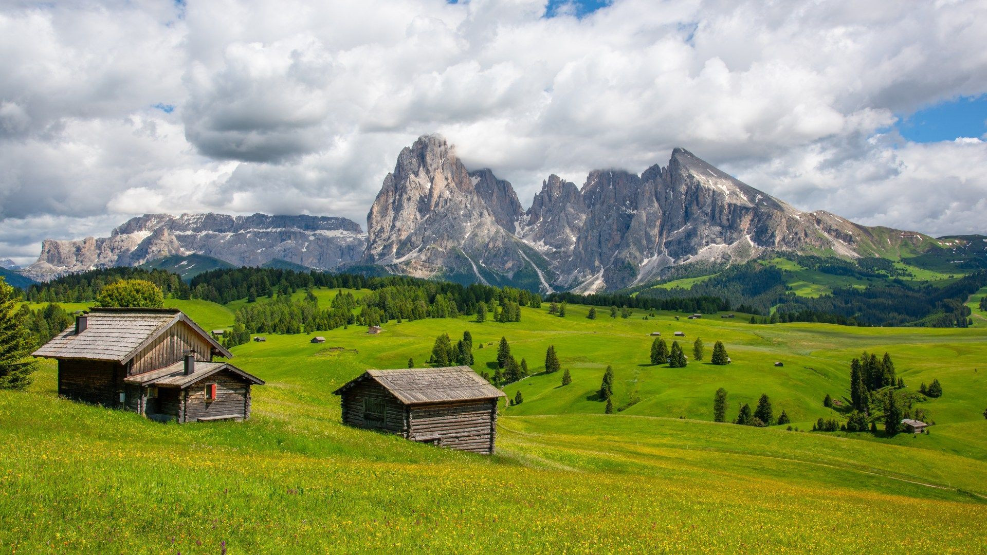 Chalets de l'Alpe di Siusi sous le Sassolungo - Dolomites - Italie