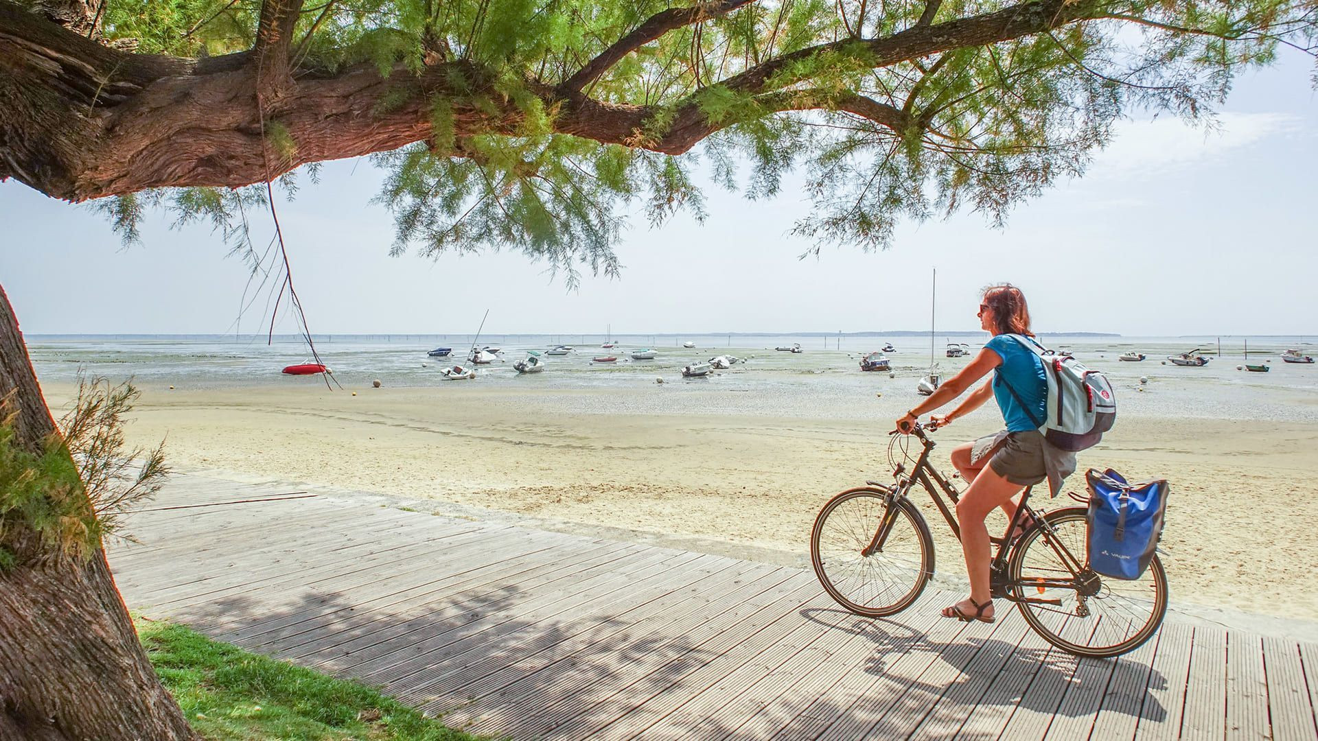 Cycliste sur le front de mer - Andernos-les-Bains - Bassin d'Arcachon - France