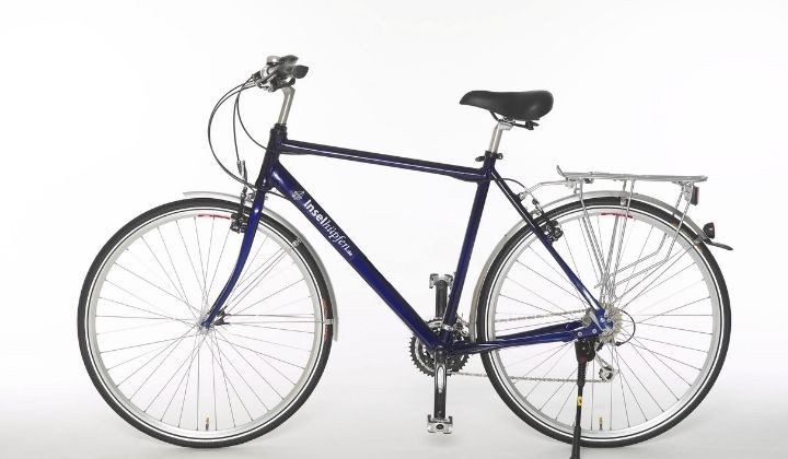 Velo de randonnee homme bleu avec porte-bagages - Equipement cyclotourisme