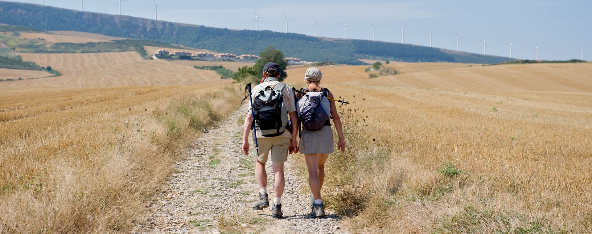 Pèlerins sur le Camino à travers les champs - Saint-Jean-Pied-de-Port à Logroño - Espagne