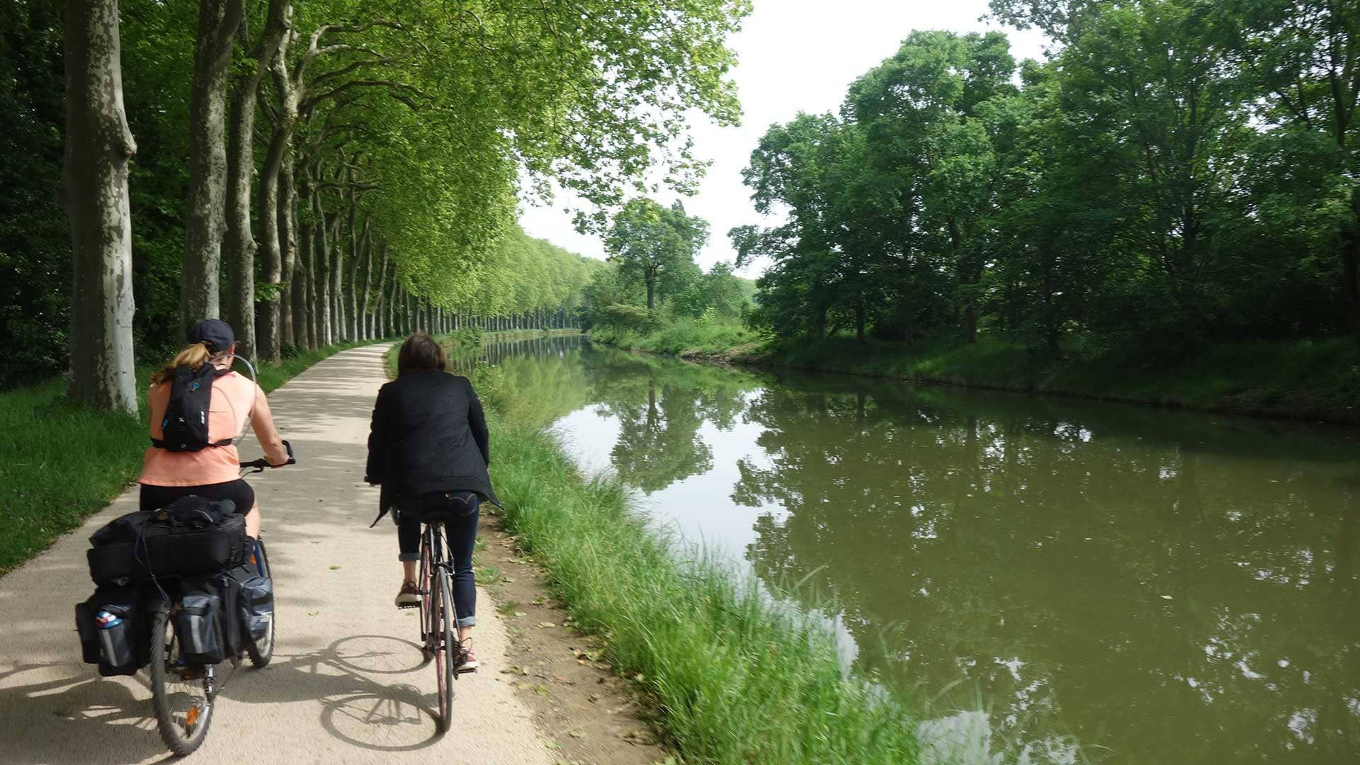 Cyclistes sur le chemin de halage du Canal du Midi - Toulouse - France