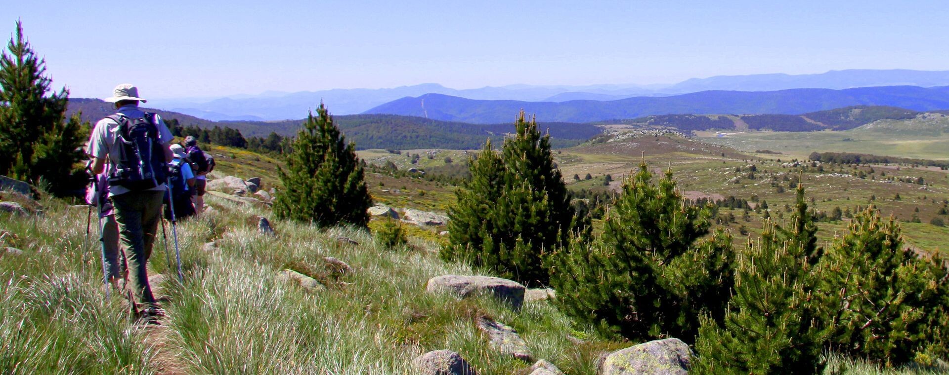 Randonneurs sur les hauts plateaux - Cévennes - France