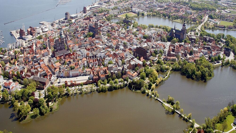Vue aérienne de la vieille ville - Stralsund - Allemagne