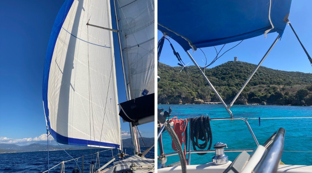 Sailboat off the Corsican coast
