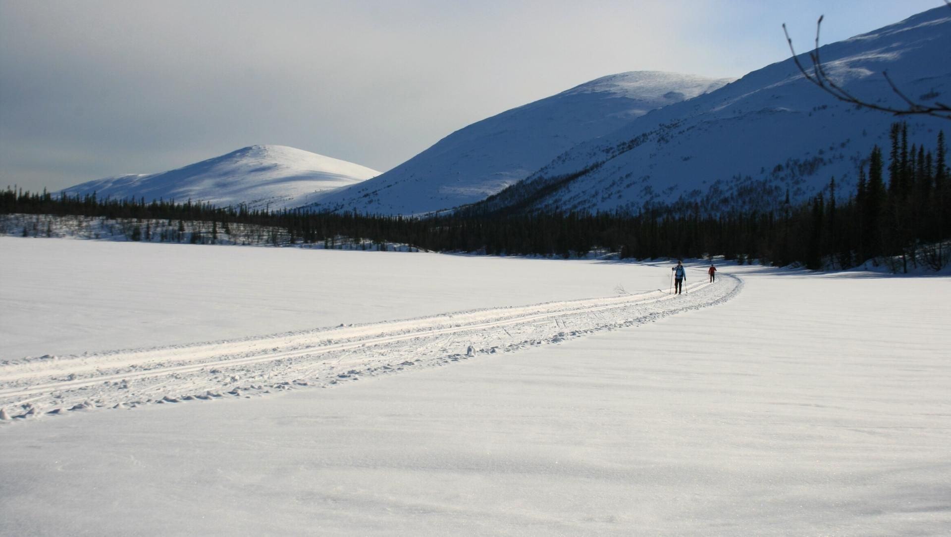 Skieurs de fond sur lac gelé - Laponie - Finlande