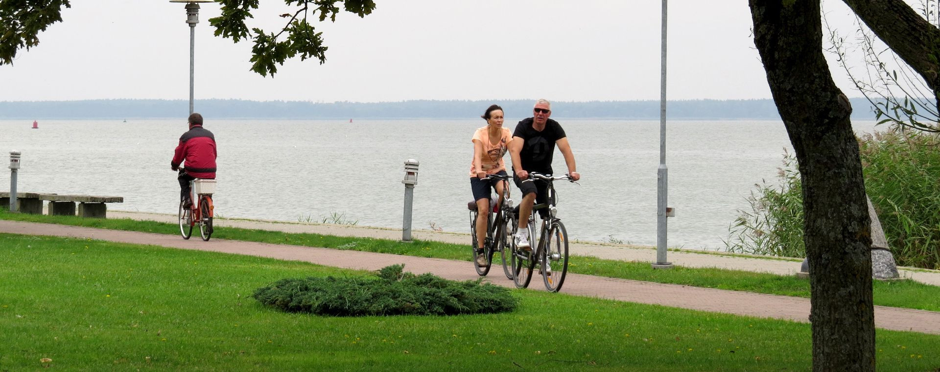 Cyclistes le long de la lagune à Juodkrantė - Isthme de Courlande - Lituanie
