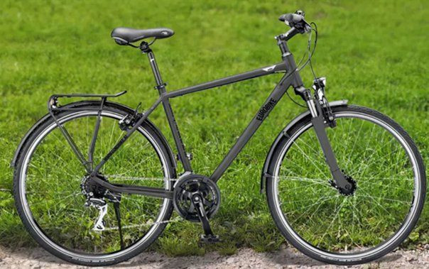 Velo de randonnee premium gris fonce avec equipement complet - Italie