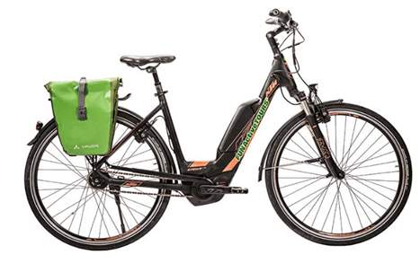 Velo electrique avec sacoche verte Vaude - Venise a Porec Italie