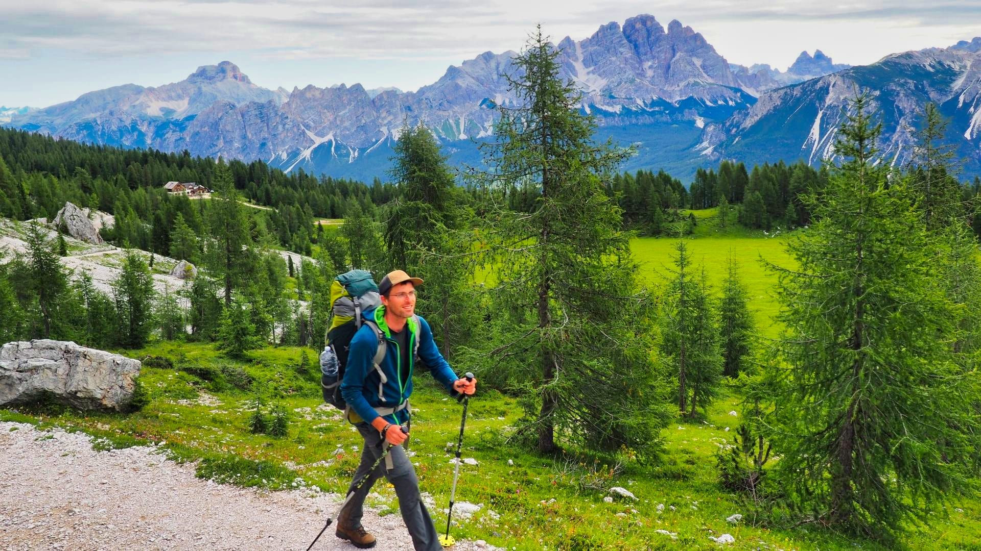 Hiker heading to Forcella Ambrizolla - Dolomites - Italy