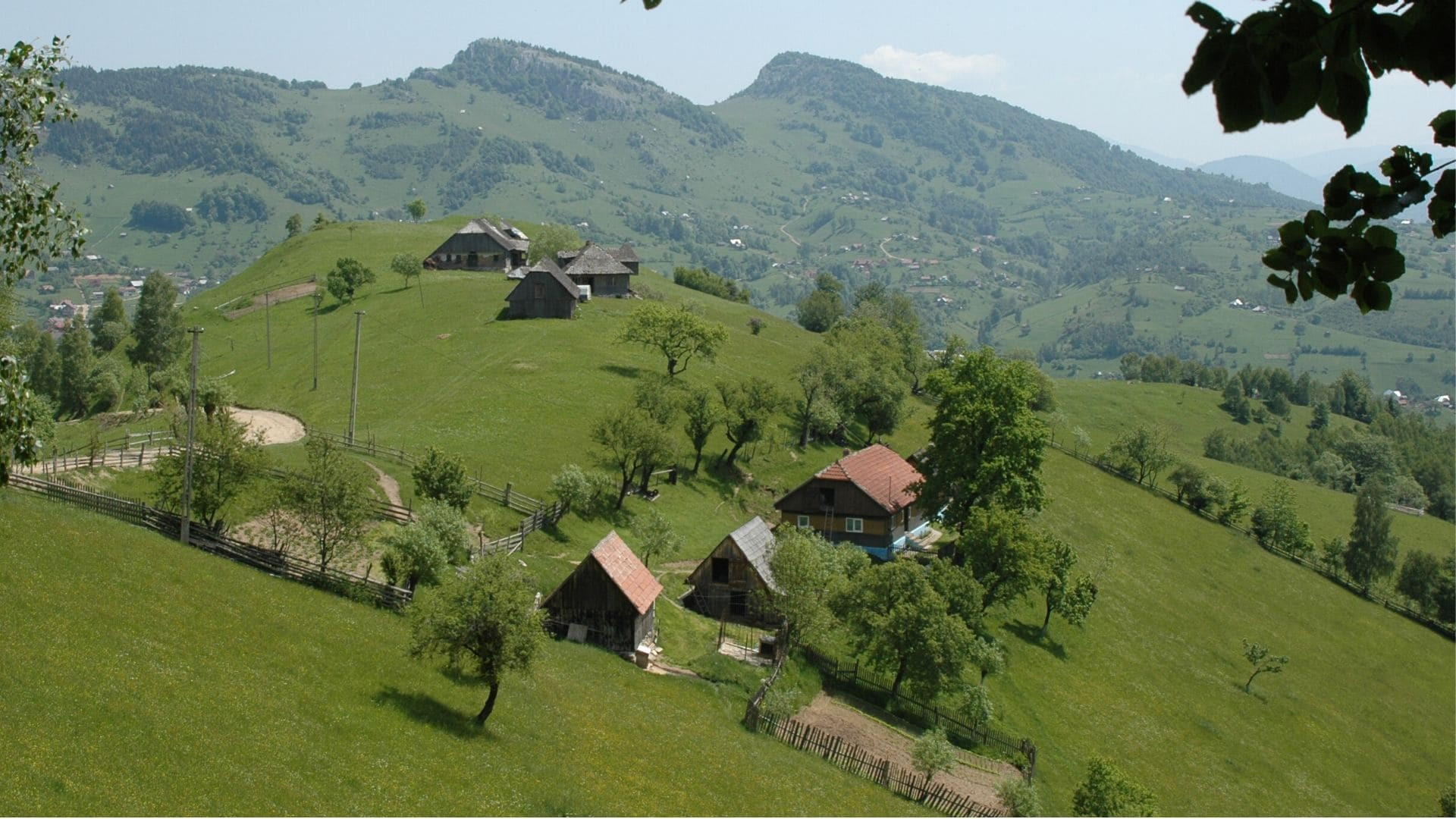 Hameau traditionnel sur collines verdoyantes - Carpates