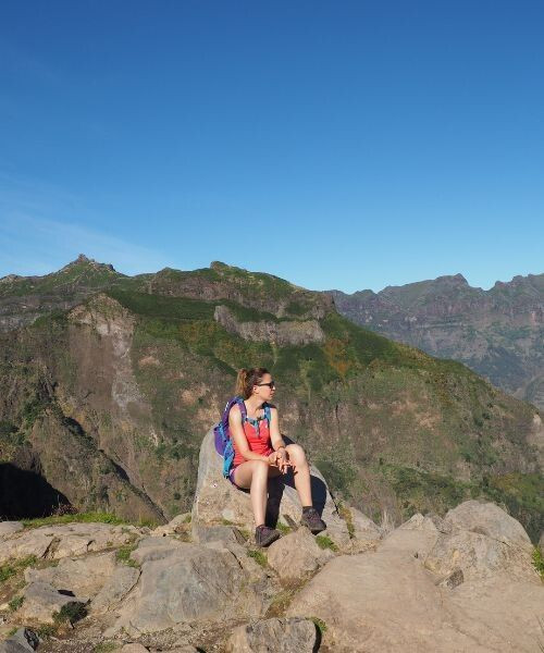 Hiker above the Curral das Freiras valley - Madeira - Portugal