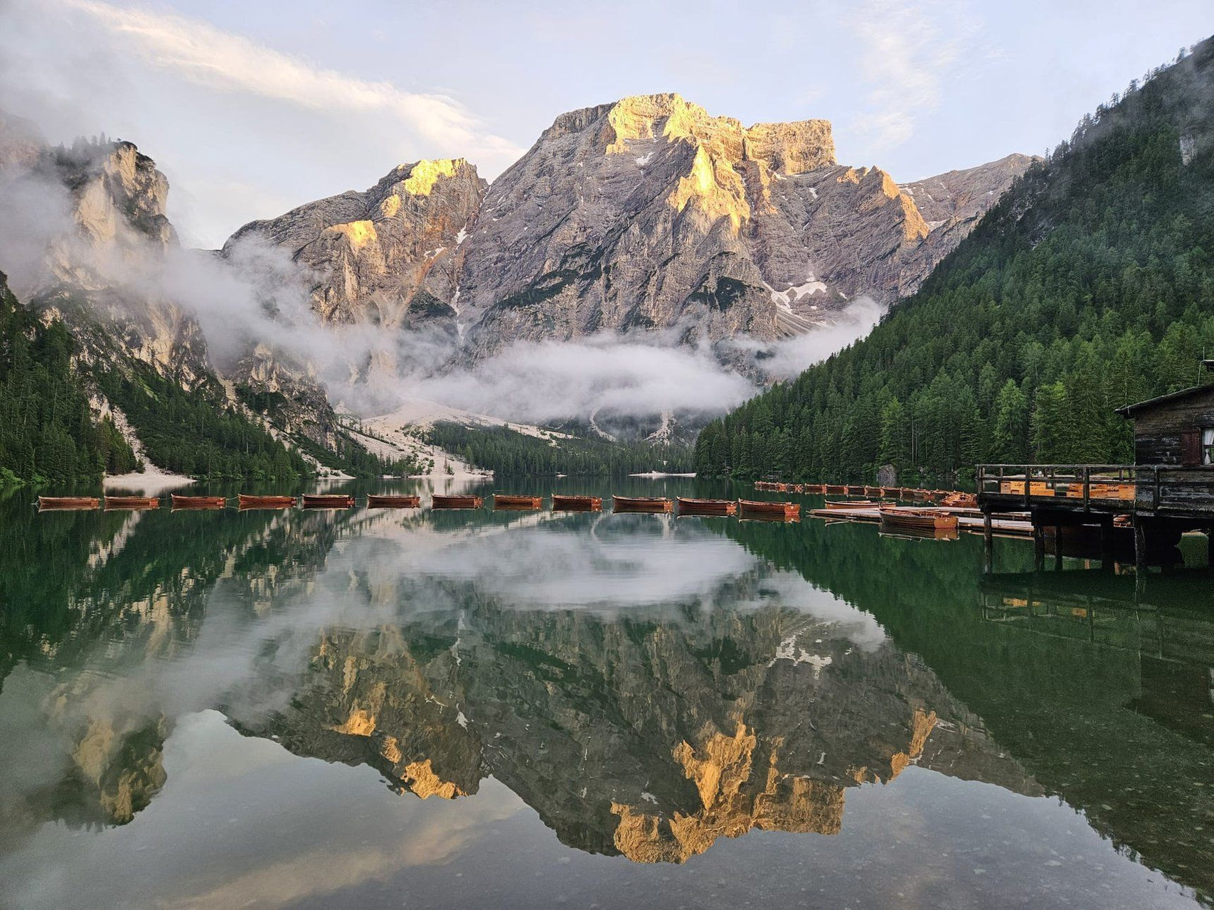 Lake Braies at sunrise - Dolomites - Italy