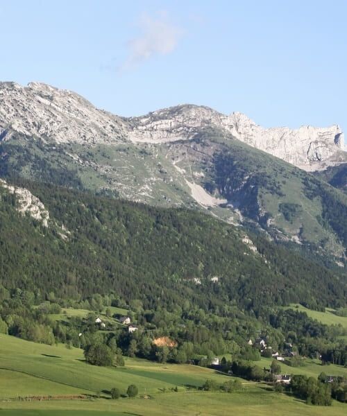Prairies vertes sous les falaises calcaires - Lans-en-Vercors - Vercors