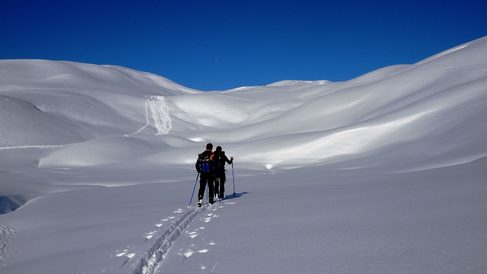 Skieurs de randonnée dans les pentes enneigées - Queyras - Alpes, France