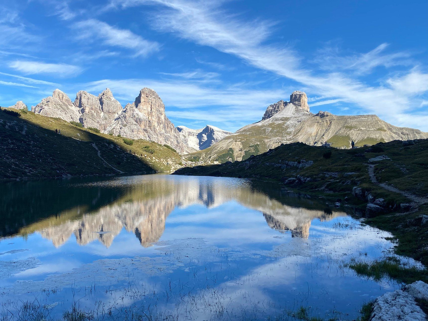 Mountain lake reflecting the peaks near the Tre Cime - Dolomites - Italy