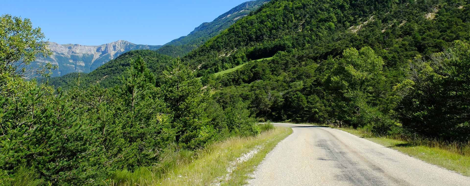 Route de montagne à travers des collines verdoyantes - Préalpes - France