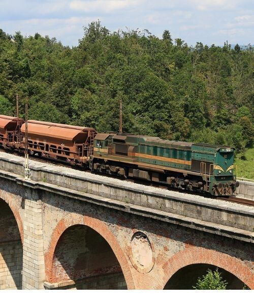 Train de marchandises sur le viaduc ferroviaire de Borovnica - Slovénie