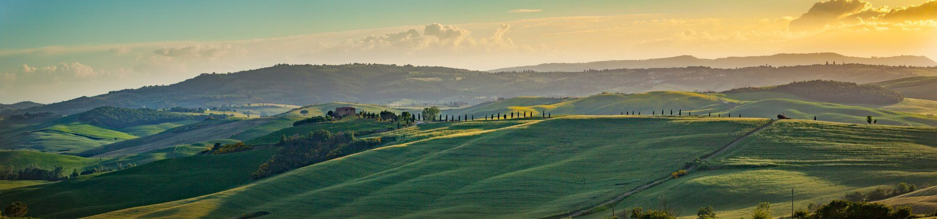 Collines et cyprès au coucher du soleil - Toscane - Italie
