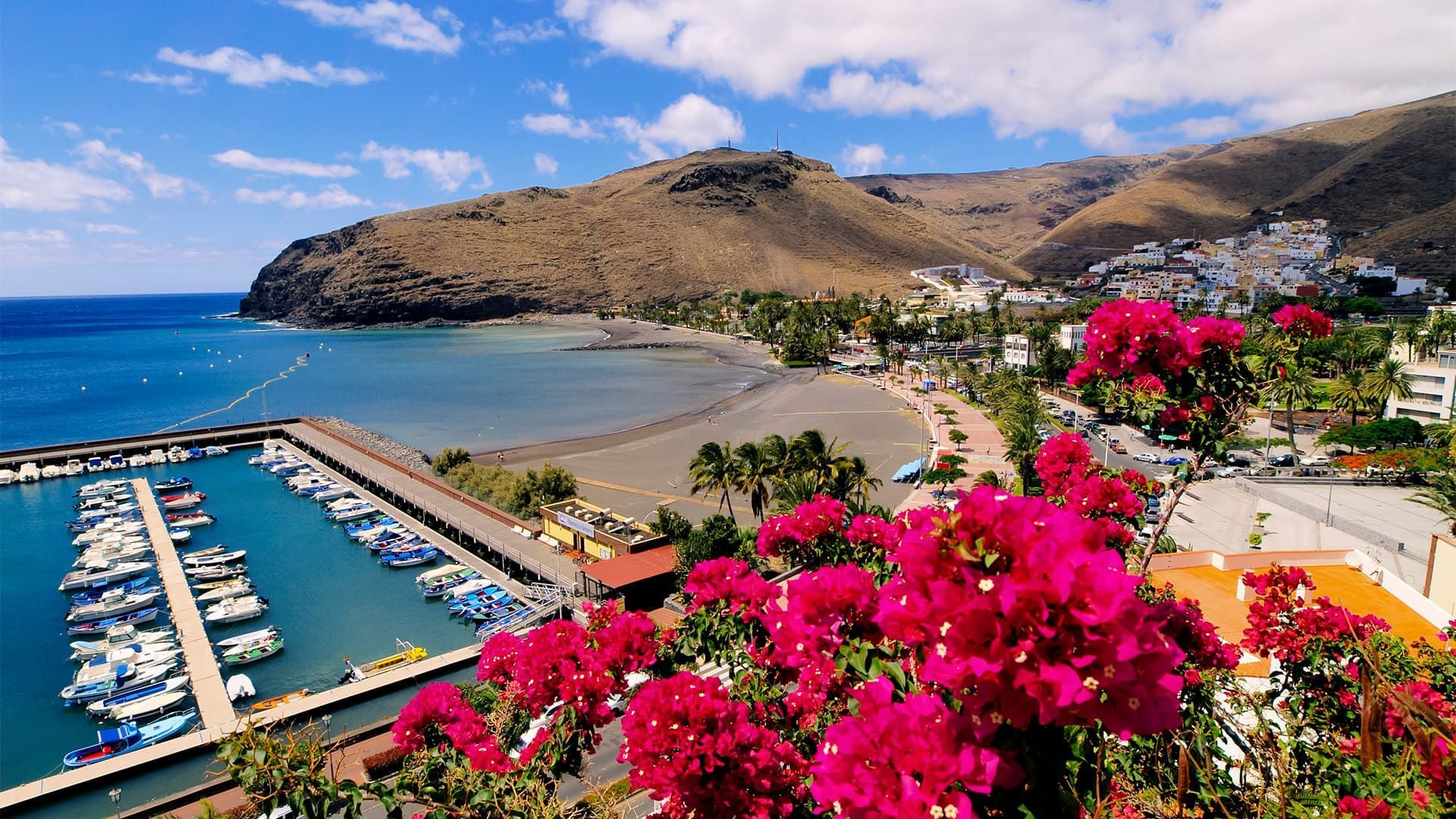 Port de San Sebastián de La Gomera et bougainvilliers - Îles Canaries - Espagne