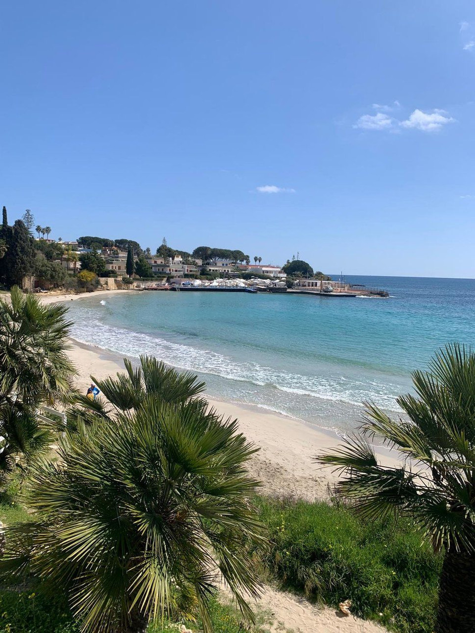 Plage de sable et eau turquoise bordée de palmiers - Sicile - Italie