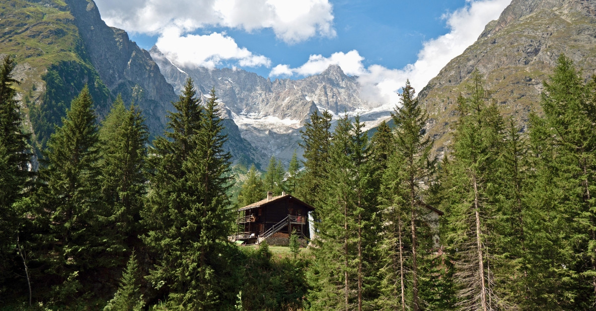 Refuge en forêt face au massif - Tour du Mont-Blanc - Val Ferret - Suisse