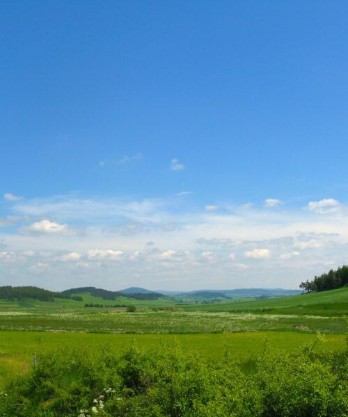 Vaste paysage vallonné vers Pradelles - Haute-Loire - France