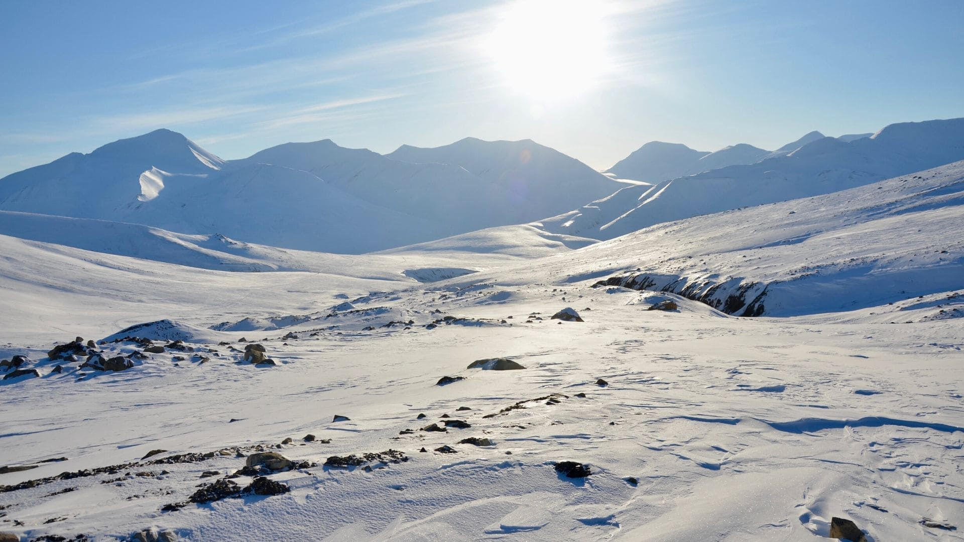 Vaste plateau enneigé sous le soleil bas - Spitzberg - Svalbard, Norvège