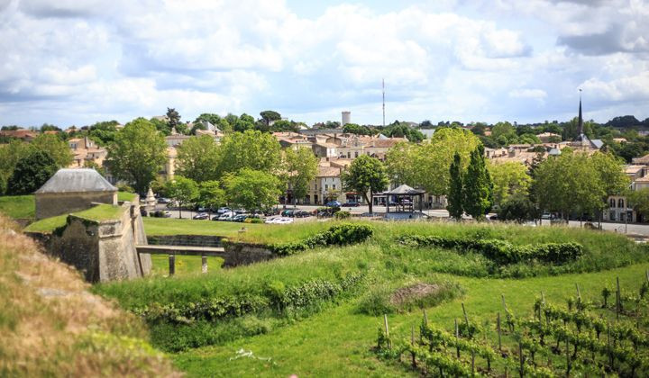 Ville fortifiée surplombant les vignes - France