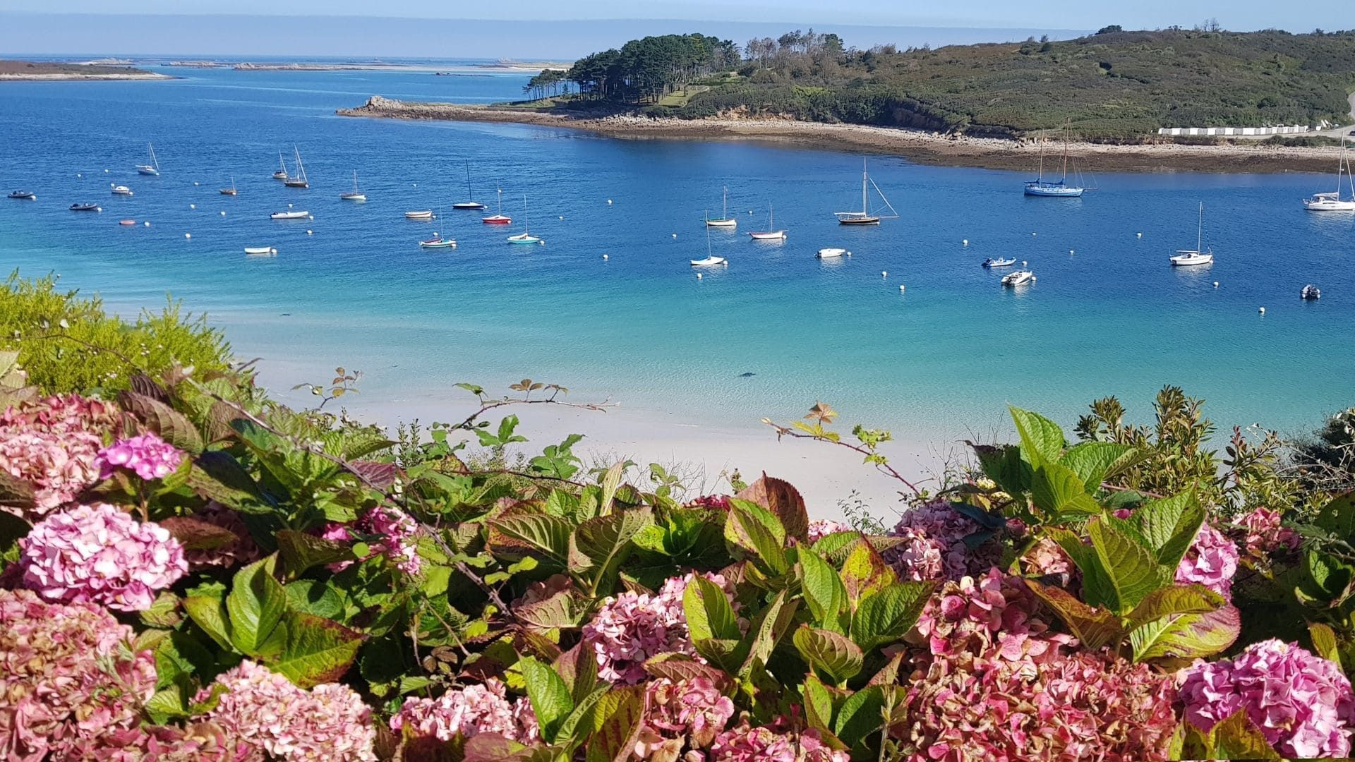 Plage et voiliers de l'Aber Benoît depuis Saint-Pabu - Bretagne - France