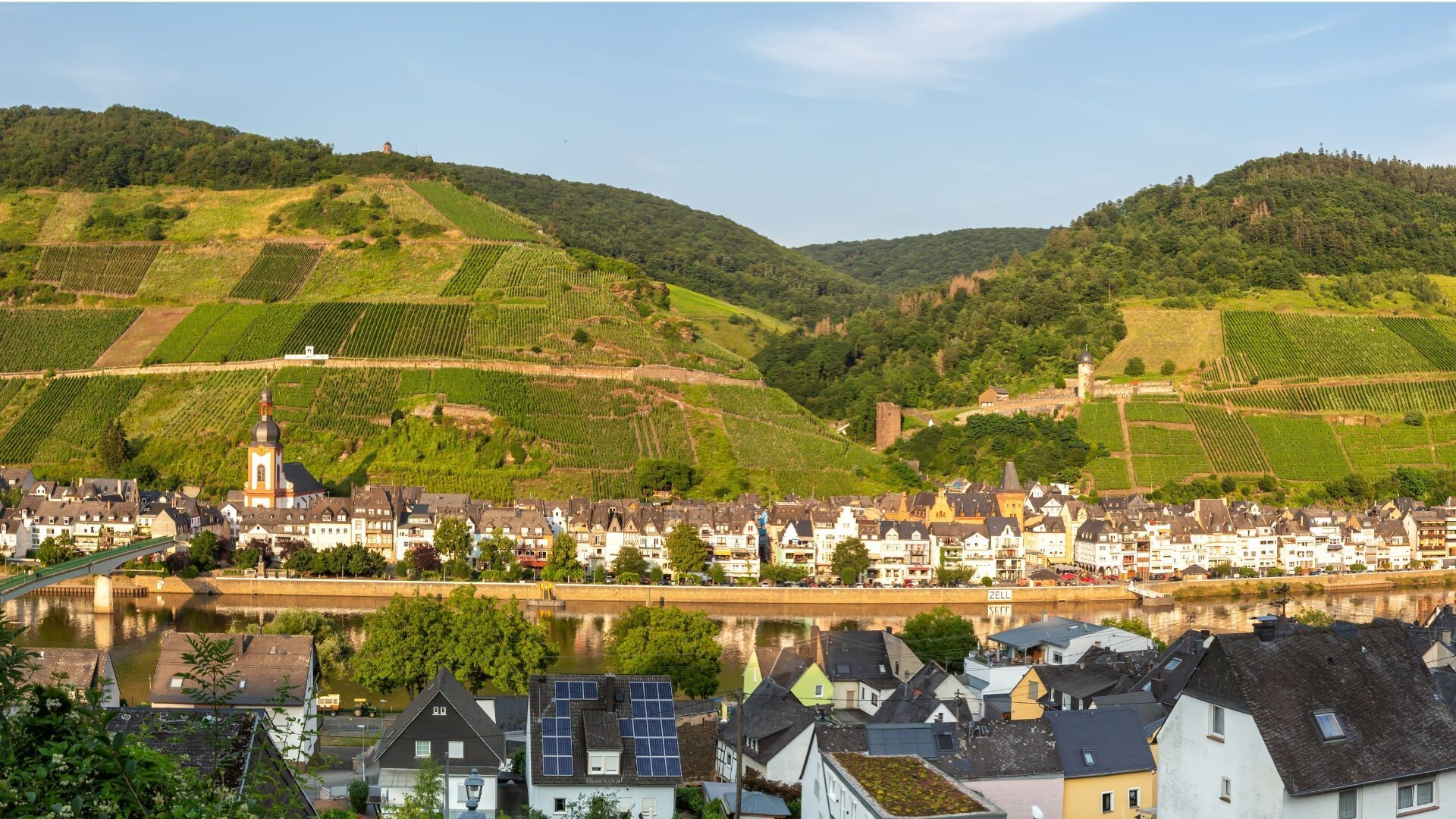 Village viticole et vignobles en terrasses au bord de la Moselle - Allemagne