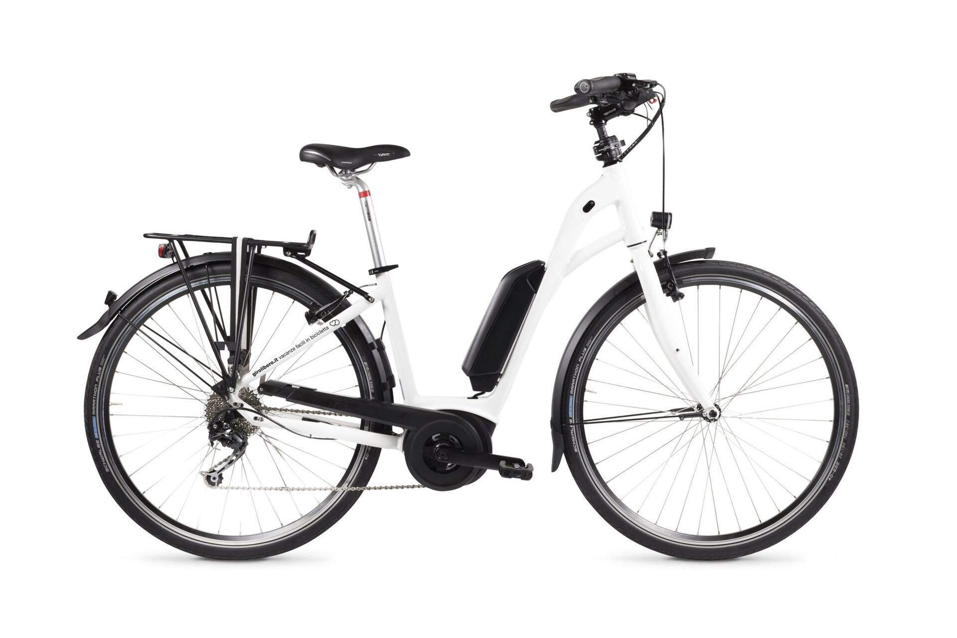 Vélo de ville électrique blanc à cadre bas - photo produit