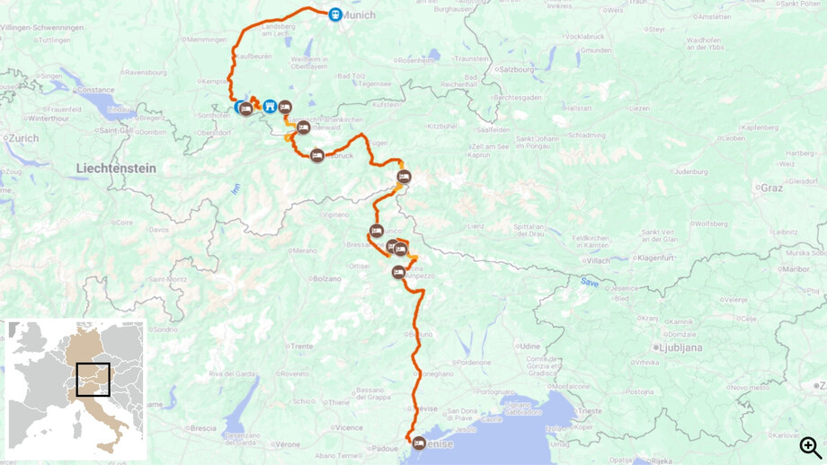 Munich to Venise - Alps crossing hike itinerary