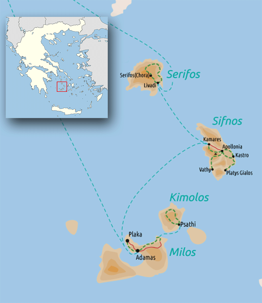 Cyclades: Serifos, Sifnos & Milos Map