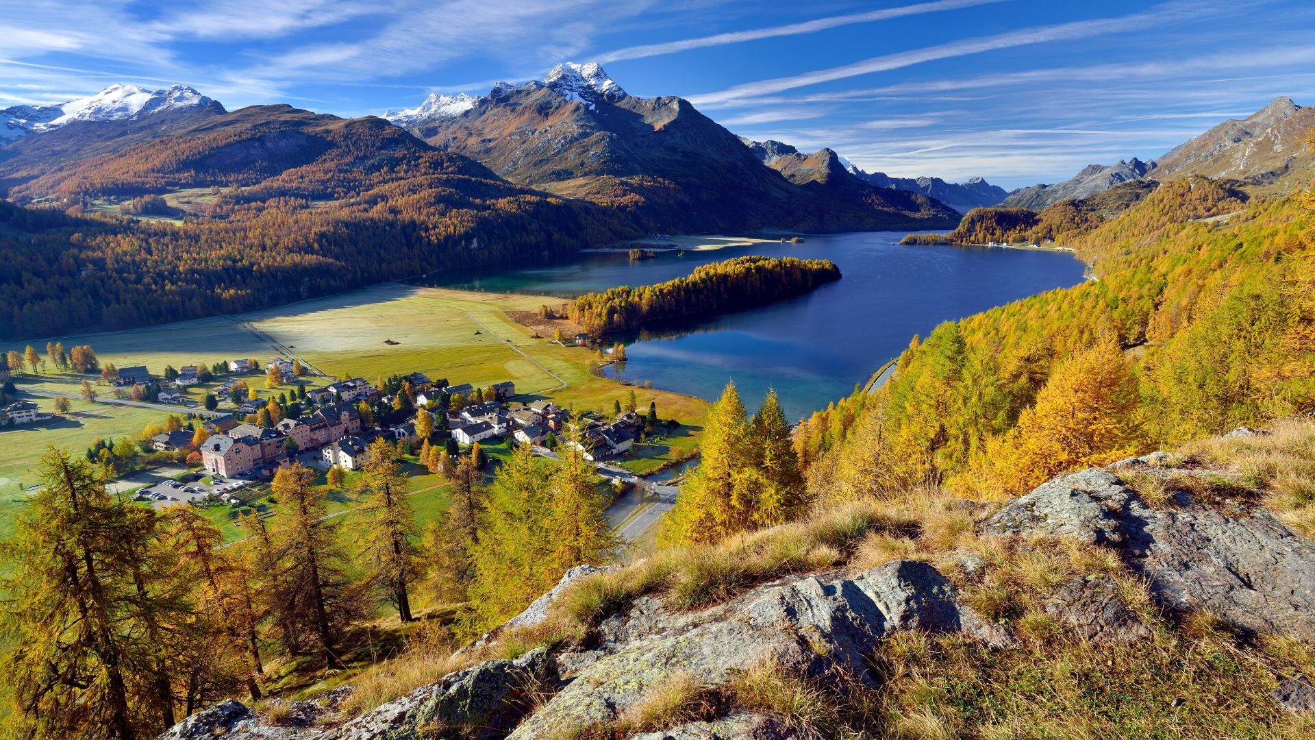 Le lac de Sils, Engadine, Swisse