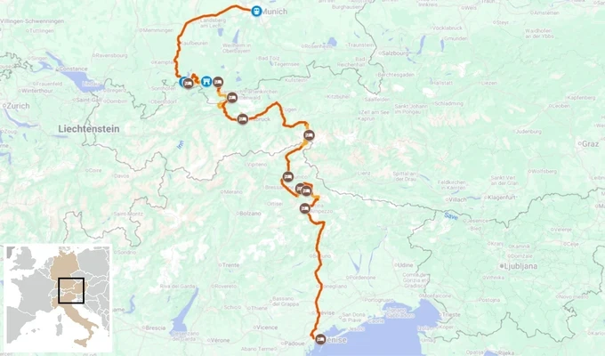 Munich to Venise - Alps crossing hike itinerary