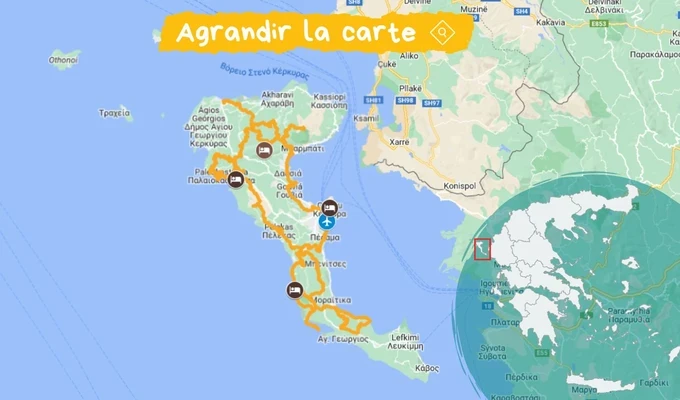 Carte : L'île de Corfou à vélo Carte : L'île de Corfou à vélo